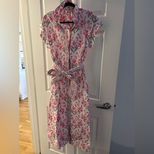 crown & ivy White Maxi Dress with Pink Floral Print